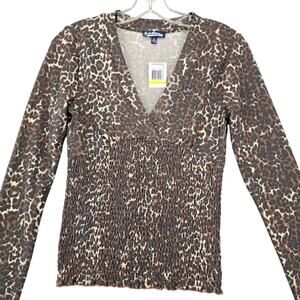 Freshman 1996 Brown Leopard Shirt NEW Bodycon Stretch Long Sleeves Womens Size M